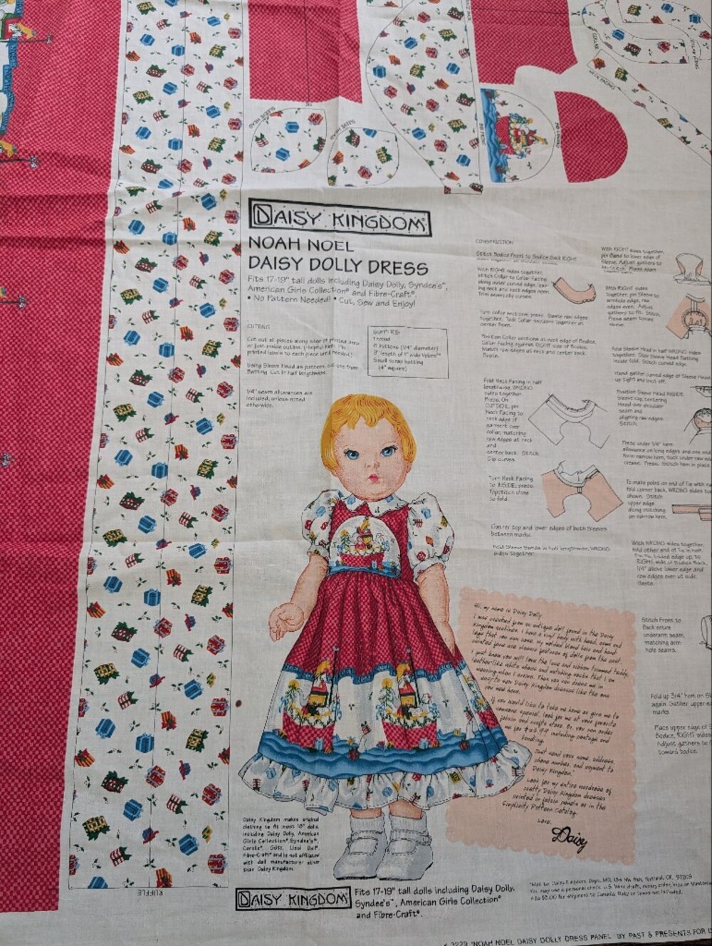 Daisy Kingdom Noah Noel Christmas Doll Dress Fabric Panel Uncut 1994 American Gi - Picture 4 of 4